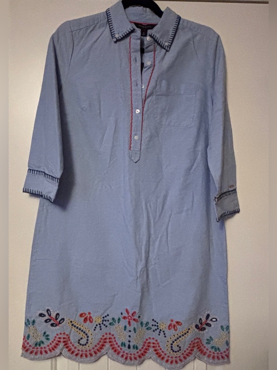 Tommy Hilfiger Dresses & Skirts - Tommy Hilfiger Light Blue Embroidered Casual Button-Down Dress, small